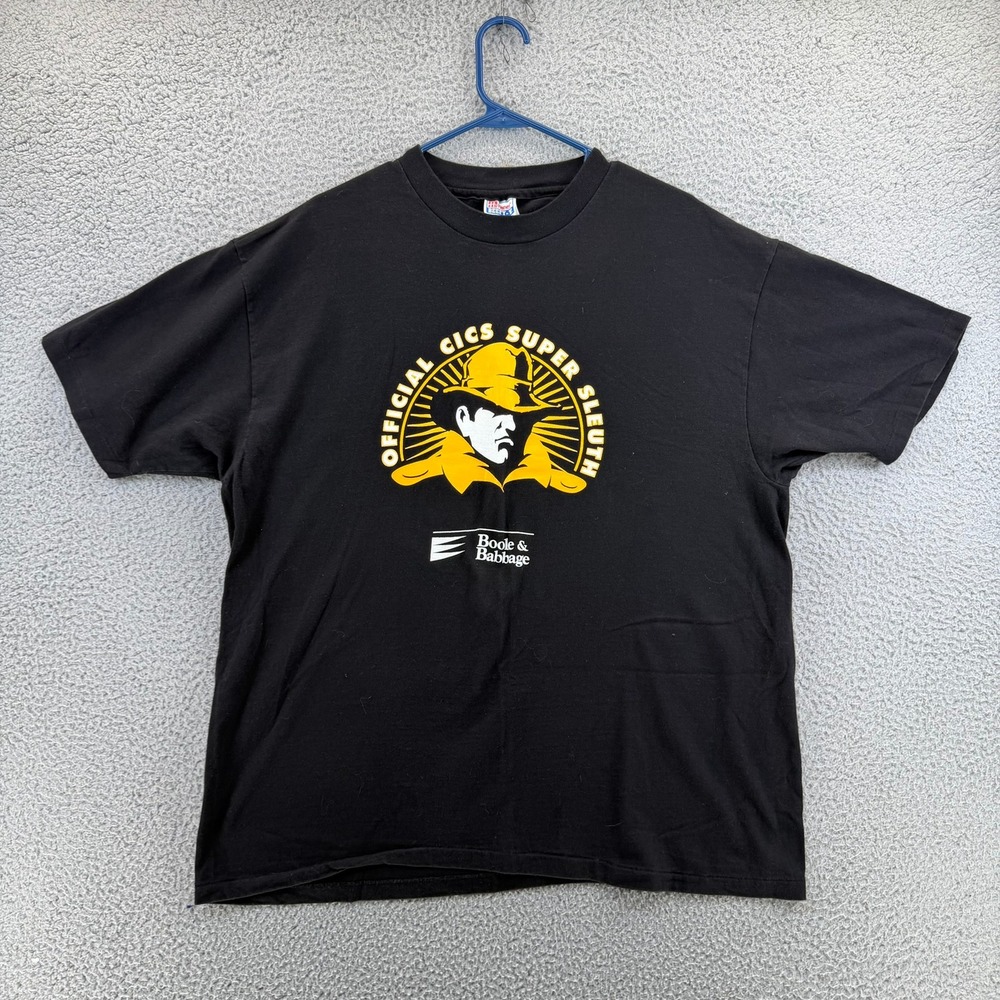 Vintage Hanes Beefy-T Boole & Babbage CICS Super Sleuth T-Shirt Mens XL Black